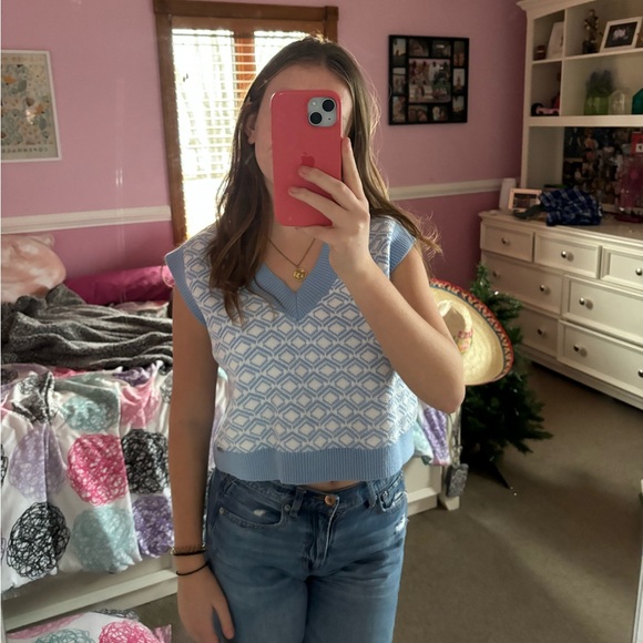 Cropped Blue Sweater Vest - Picture 1 of 3